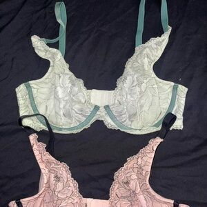 Victoria's Secret Lace Underwire Bra Set - Light Green and Pink
